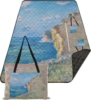CHIFIGNO Claude Monet Painting Cliff Cute Picnic Blanket Mat Foldable Beach Blanket Sandproof Waterproof Outdoor Playmat Camping Blanket 80" x 60"