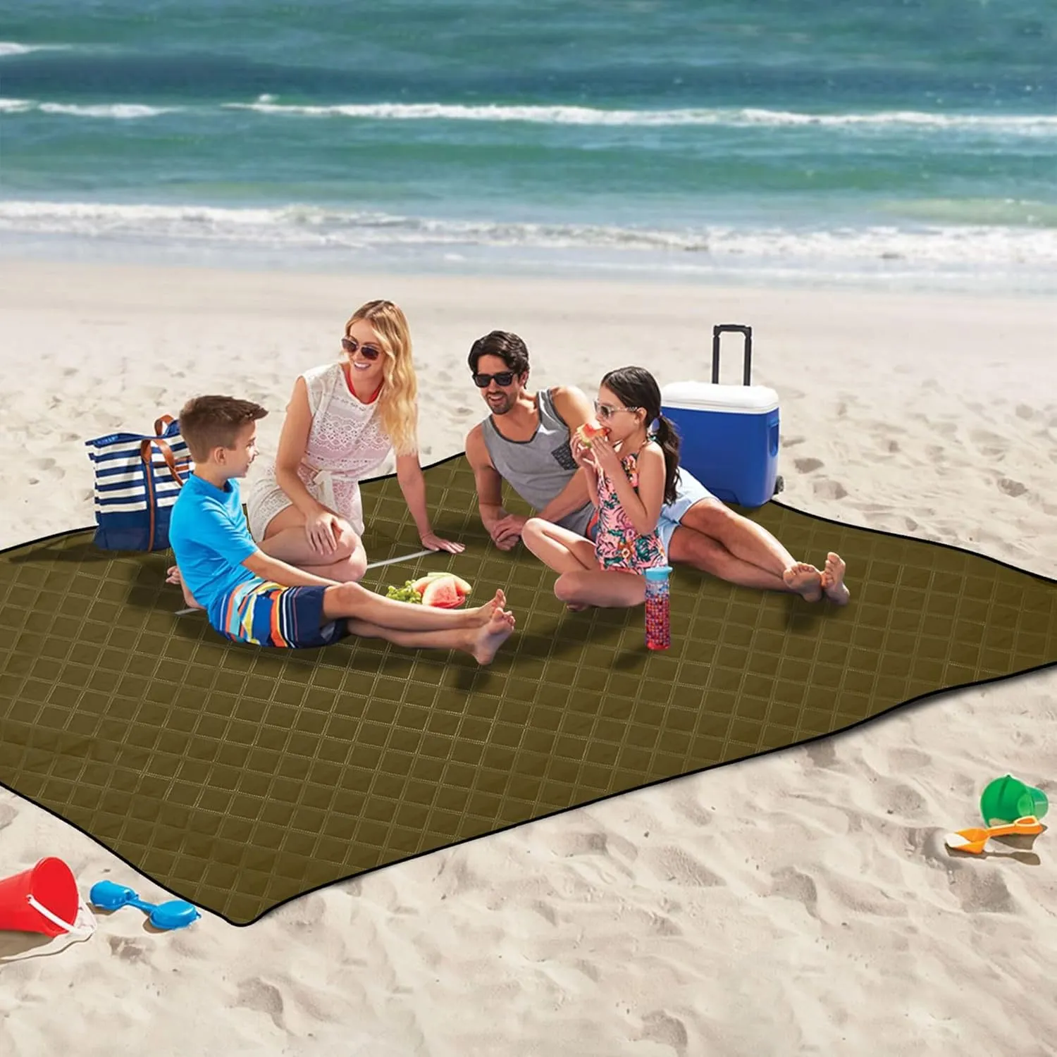 CHIFIGNO Coffee Picnic Supplies Foldable Mat Beach Blanket Sandproof Waterproof Floral Tent Rugs for Camping Mat 80" x 60"