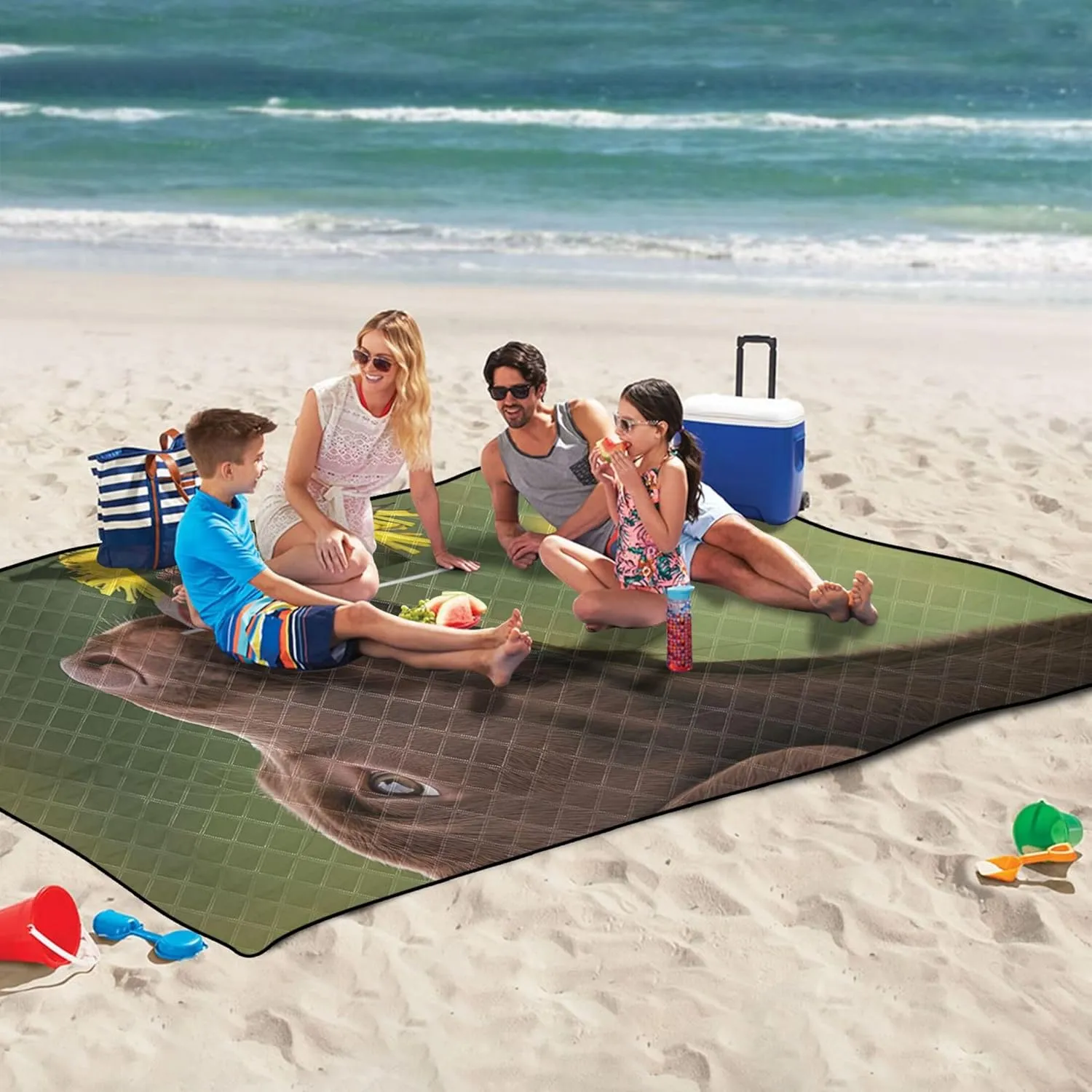 CHIFIGNO Curious Labrador Puppy Dandelion Cute Picnic Essentials Foldable Waterproof Beach Blanket Sand Proof Floral Tent Rugs for Camping Mat 80" x 60"