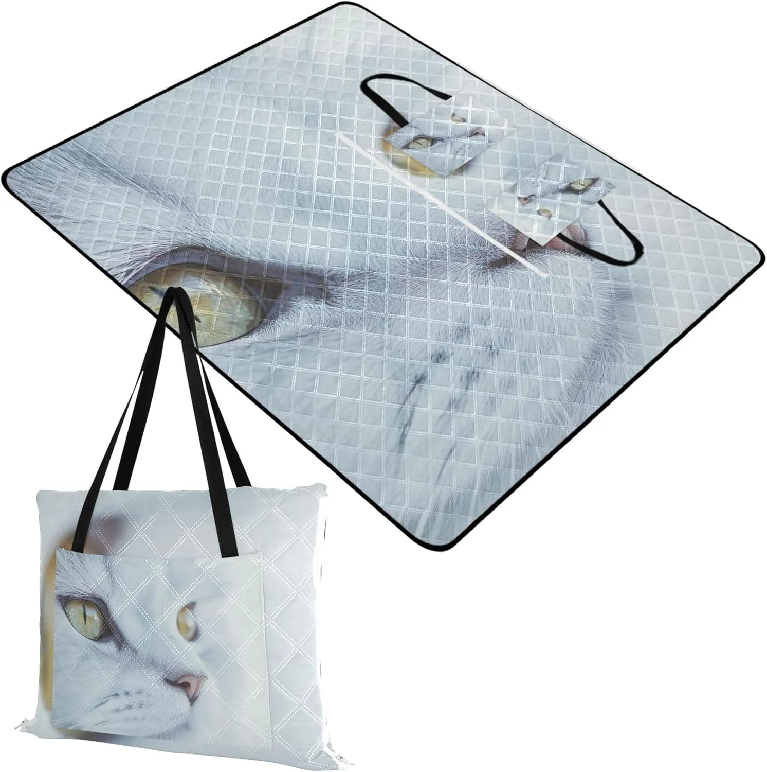 CHIFIGNO Cute Close Face Cat Beach Blanket Sandproof Waterproof Cute Picnic Essentials Foldable Print Kids Camping Mat for Grass 80" x 60"
