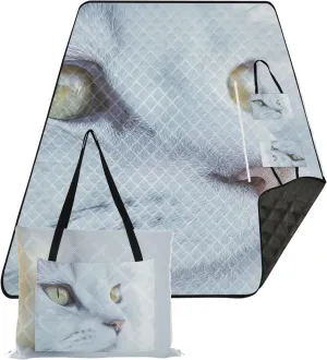 CHIFIGNO Cute Close Face Cat Beach Blanket Sandproof Waterproof Cute Picnic Essentials Foldable Print Kids Camping Mat for Grass 80" x 60"