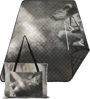 CHIFIGNO Cute Fat Cat Print Beach Blanket Waterproof Sandproof, Outdoor Play Mat for Grass Picnic Supplies Foldable Mat, 80" x 60"