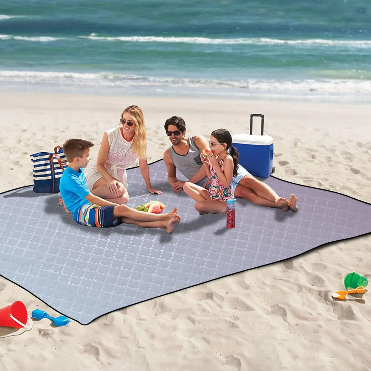 CHIFIGNO Elegant Blue Light Violet Gradient Beach Mat Sand Free Waterproof Pink Picnic Blanket Foldable Outdoor Blankets for Grass 80" x 60"