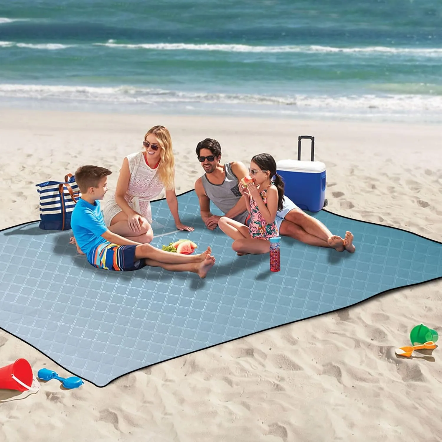 CHIFIGNO Elegant Blue Saxe Gradient Sand Free Beach Blanket Waterproof, Grass Blanket Camping Mat Picnic Supplies Foldable Mat, 80" x 60"