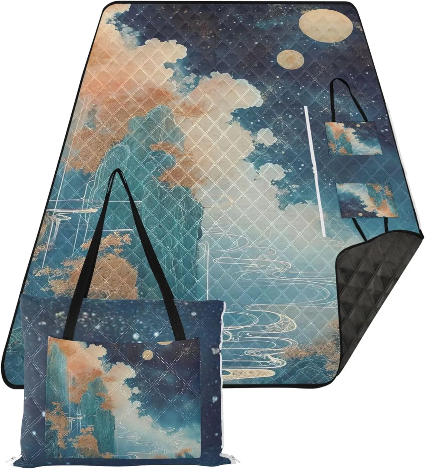 CHIFIGNO Fairyland Painting Fantasy Sand Blankets for Beach Sandproof Pink Picnic Blanket Foldable Floral Tent Rugs for Camping Mat 80" x 60"