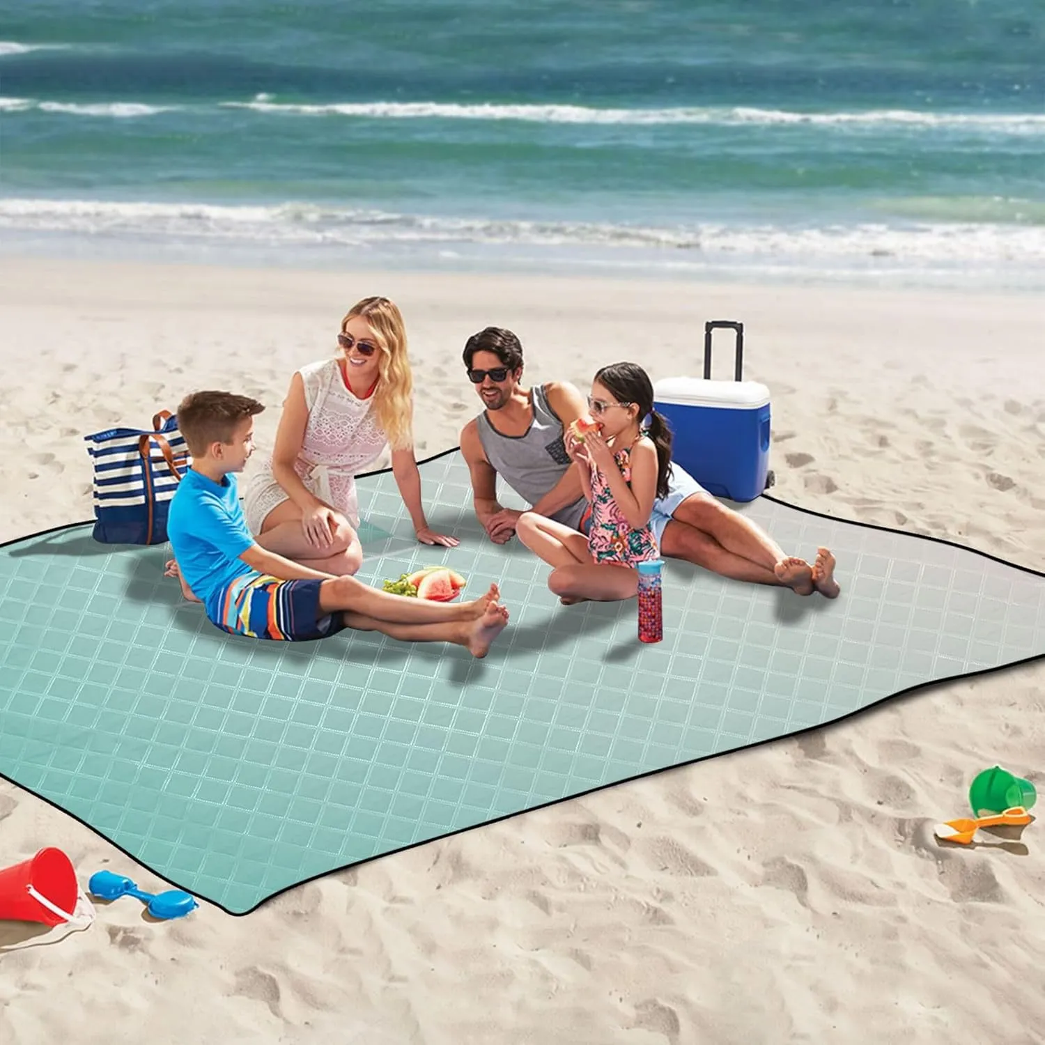 CHIFIGNO Green Blue Seashell Gradient Beach Mat Sand Free Waterproof Picnic Supplies Foldable Mat Outdoor Playmat Camping Blanket 80" x 60"