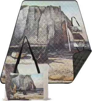 CHIFIGNO Gustave Courbet Cliffs Prints Sand Blankets for Beach Sandproof, Floral Outdoor Camping Mat Foldable Picnic Blankets Large, 80" x 60"