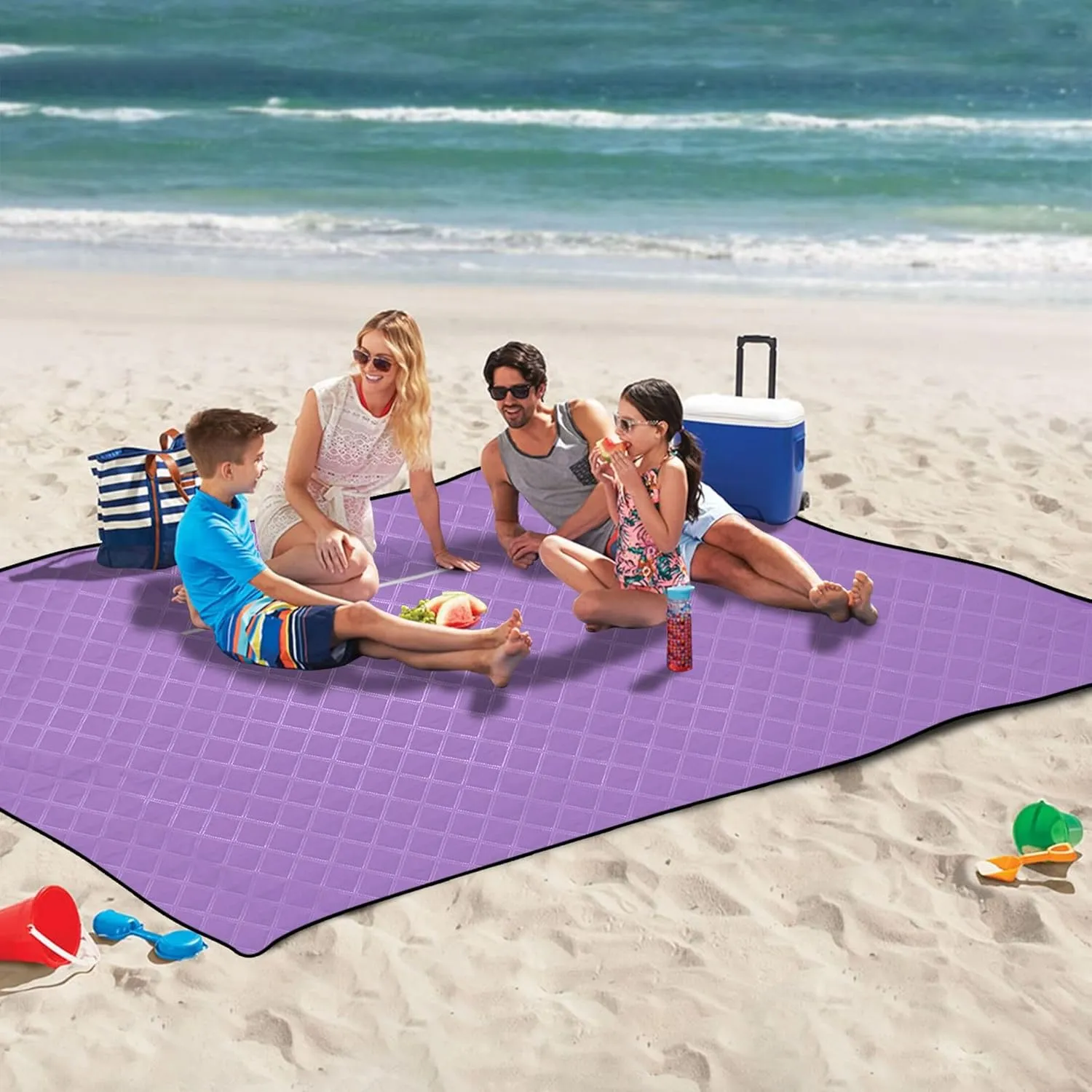 CHIFIGNO Lavender Purple Beach Blanket Sandproof Waterproof Print Outdoor Mat for Camping Picnic Accessories Foldable 80" x 60"