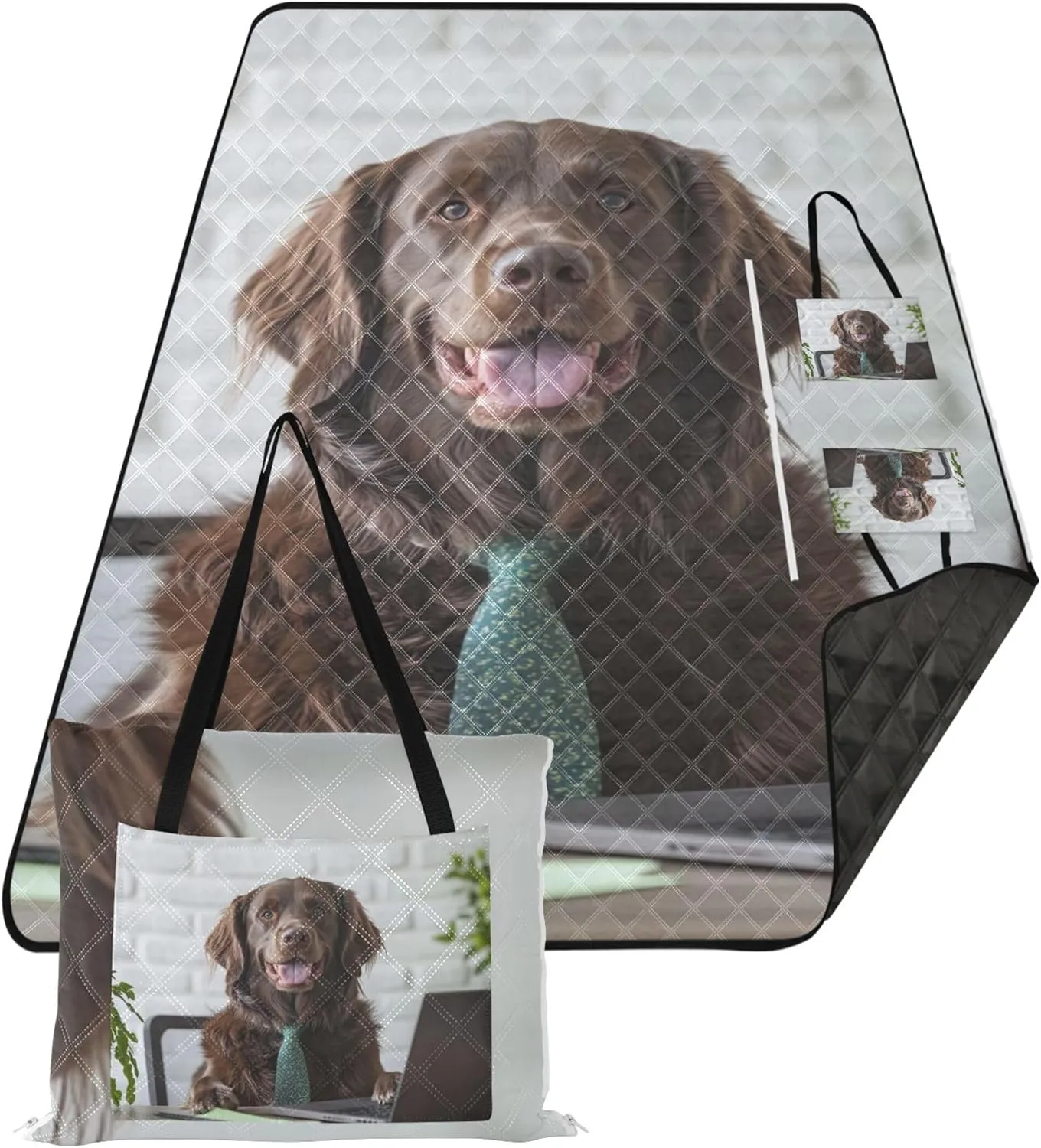 CHIFIGNO Office Dog Laptop Business Beach Mat Sand Free Waterproof, Outdoor Blanket for Grass Cute Picnic Essentials Foldable, 80" x 60"