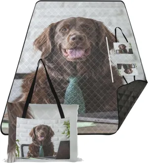 CHIFIGNO Office Dog Laptop Business Beach Mat Sand Free Waterproof, Outdoor Blanket for Grass Cute Picnic Essentials Foldable, 80" x 60"
