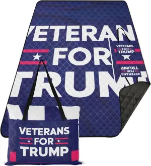 CHIFIGNO Patriotic Veterans Banner Blue Sand Proof Beach Blanket Waterproof Outdoor Blankets for Grass Picnic Supplies Foldable Mat 80" x 60"