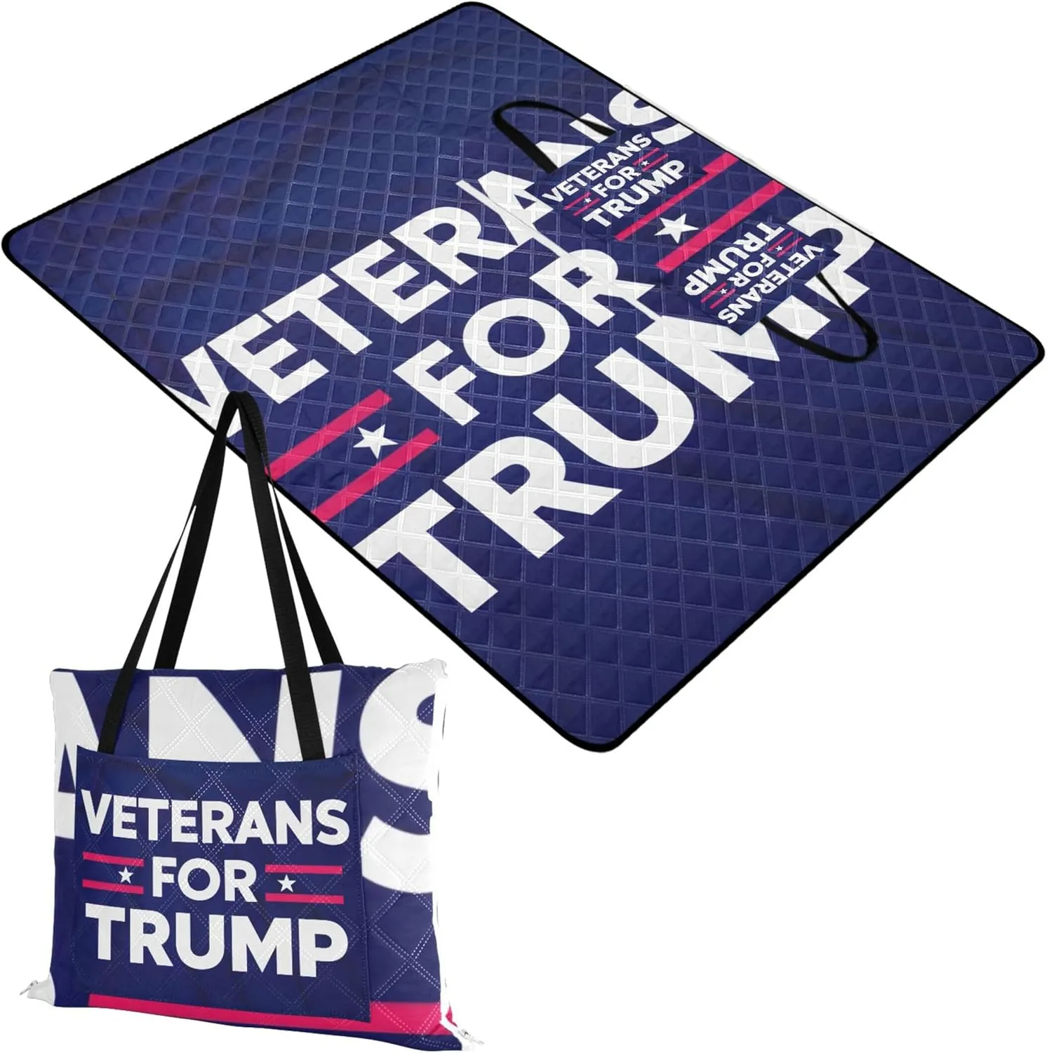 CHIFIGNO Patriotic Veterans Banner Blue Sand Proof Beach Blanket Waterproof Outdoor Blankets for Grass Picnic Supplies Foldable Mat 80" x 60"
