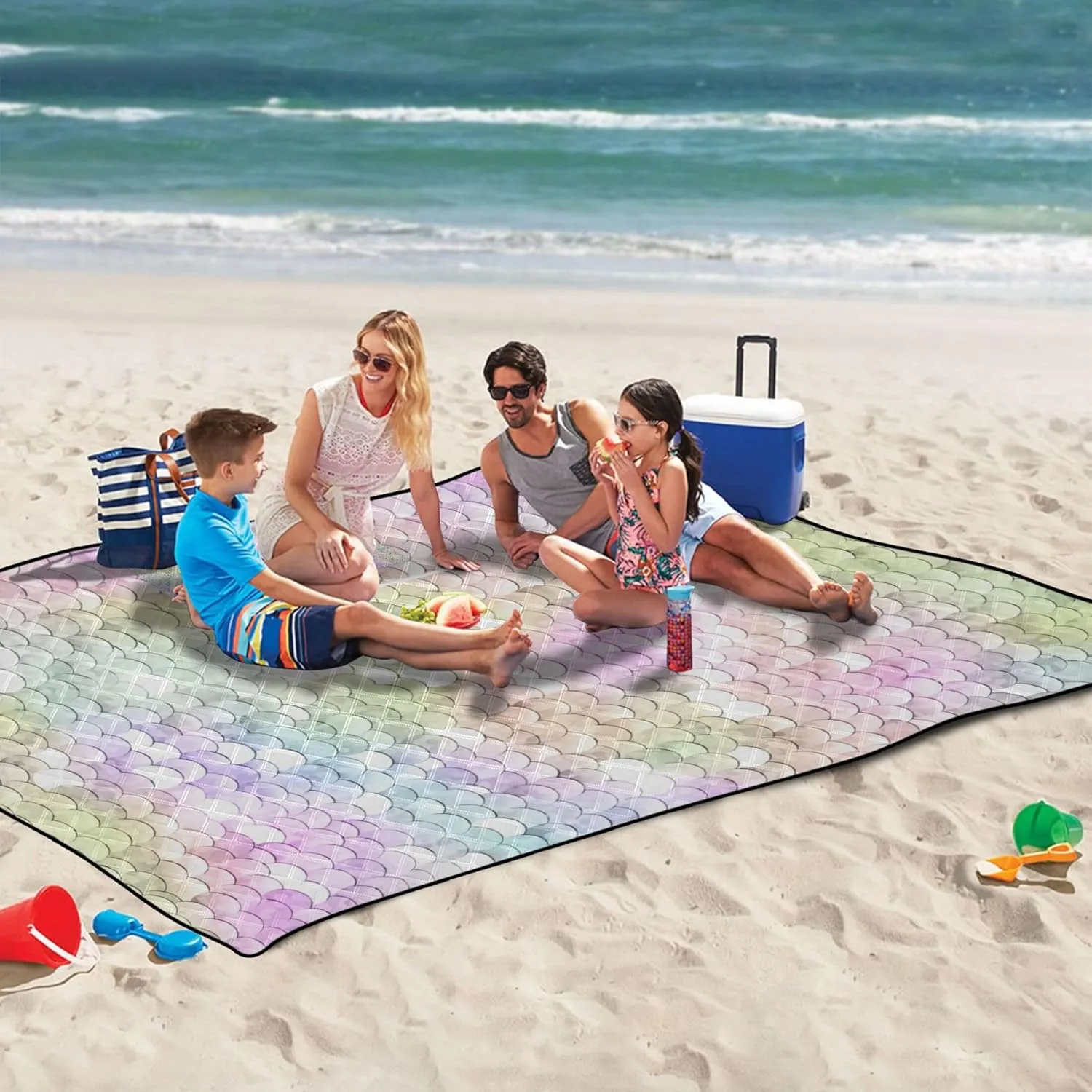 CHIFIGNO Sequins Sparkling Rainbow Multicolored Waterproof Beach Blanket Sand Proof Cute Picnic Blanket Mat Foldable Floral Outdoor Camping Mat 80" x 60"