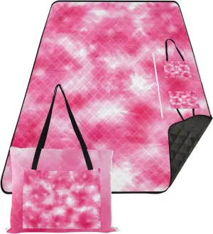 CHIFIGNO Tie Dye Shibori Print Pink Beach Blanket Sandproof Waterproof Cute Picnic Blankets Foldable Print Outdoor Mat for Camping 80" x 60"