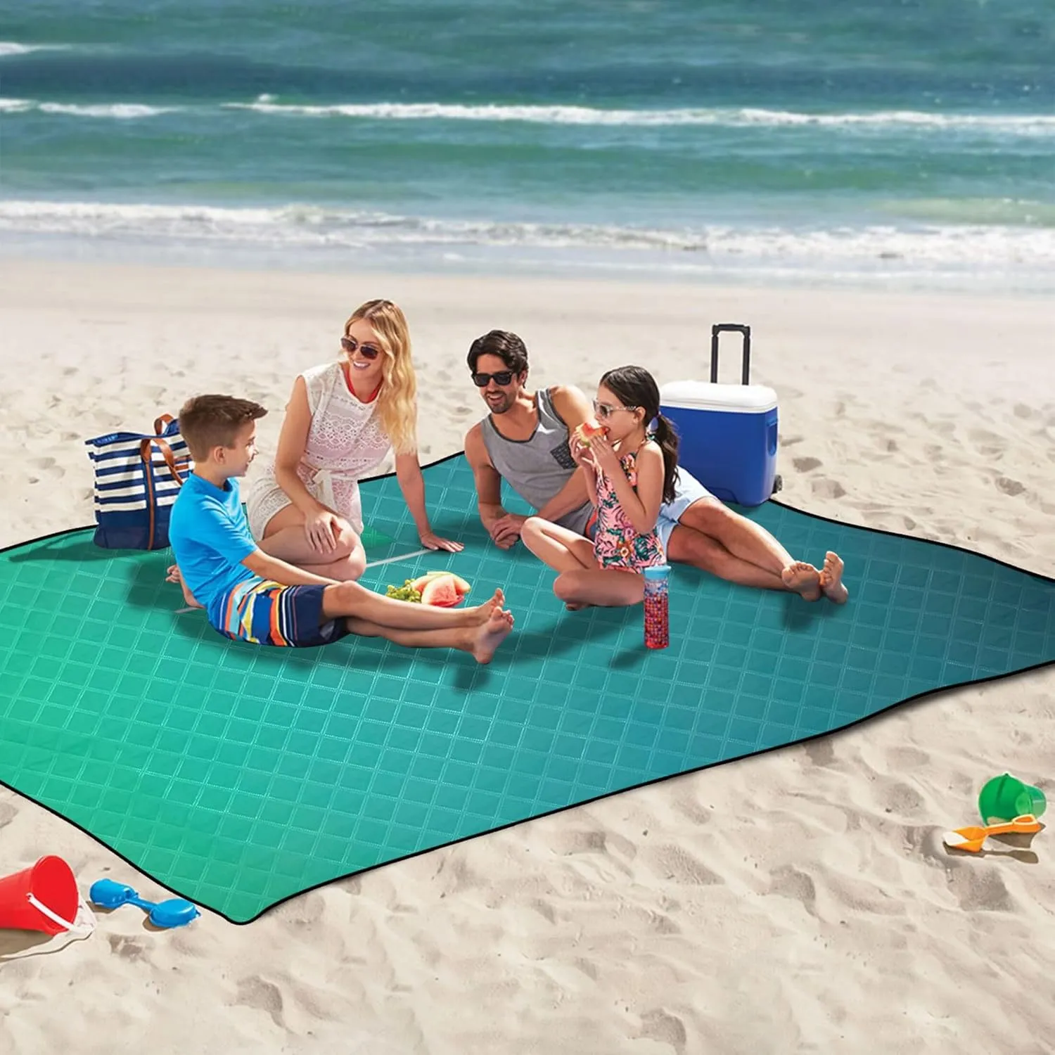 CHIFIGNO Turquoise Ombre Gradient Teal Cute Picnic Essentials Foldable Sand Free Beach Blanket Waterproof Print Camping Blankets for Grass 80" x 60"