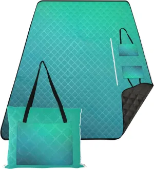 CHIFIGNO Turquoise Ombre Gradient Teal Cute Picnic Essentials Foldable Sand Free Beach Blanket Waterproof Print Camping Blankets for Grass 80" x 60"