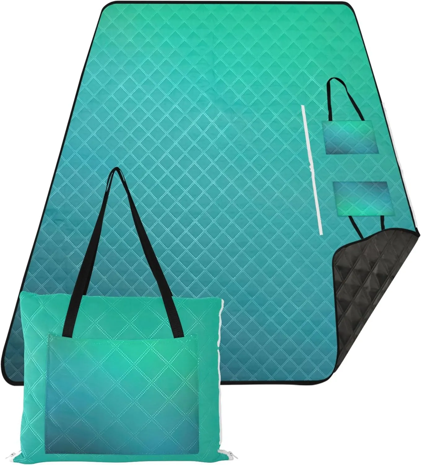 CHIFIGNO Turquoise Ombre Gradient Teal Cute Picnic Essentials Foldable Sand Free Beach Blanket Waterproof Print Camping Blankets for Grass 80" x 60"
