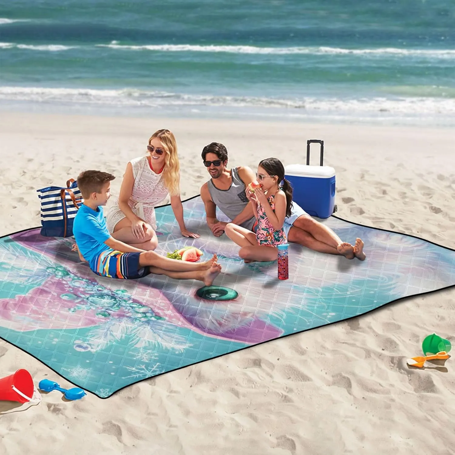 CHIFIGNO Winter White Cat Pink Hat Waterproof Beach Blanket Sand Proof Picnic Supplies Foldable Mat Outdoor Play Mat for Grass 80" x 60"