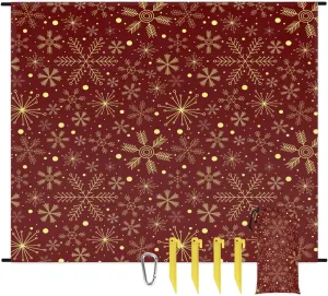 Christmas Snowflake Beach Blanket, Sandproof Beach Mat, 68 x 59 Waterproof Quick Drying Sand Free Mat with 4 x Ground Spikes for Outdoor Travel Camping Hiking, Christmas Holiday