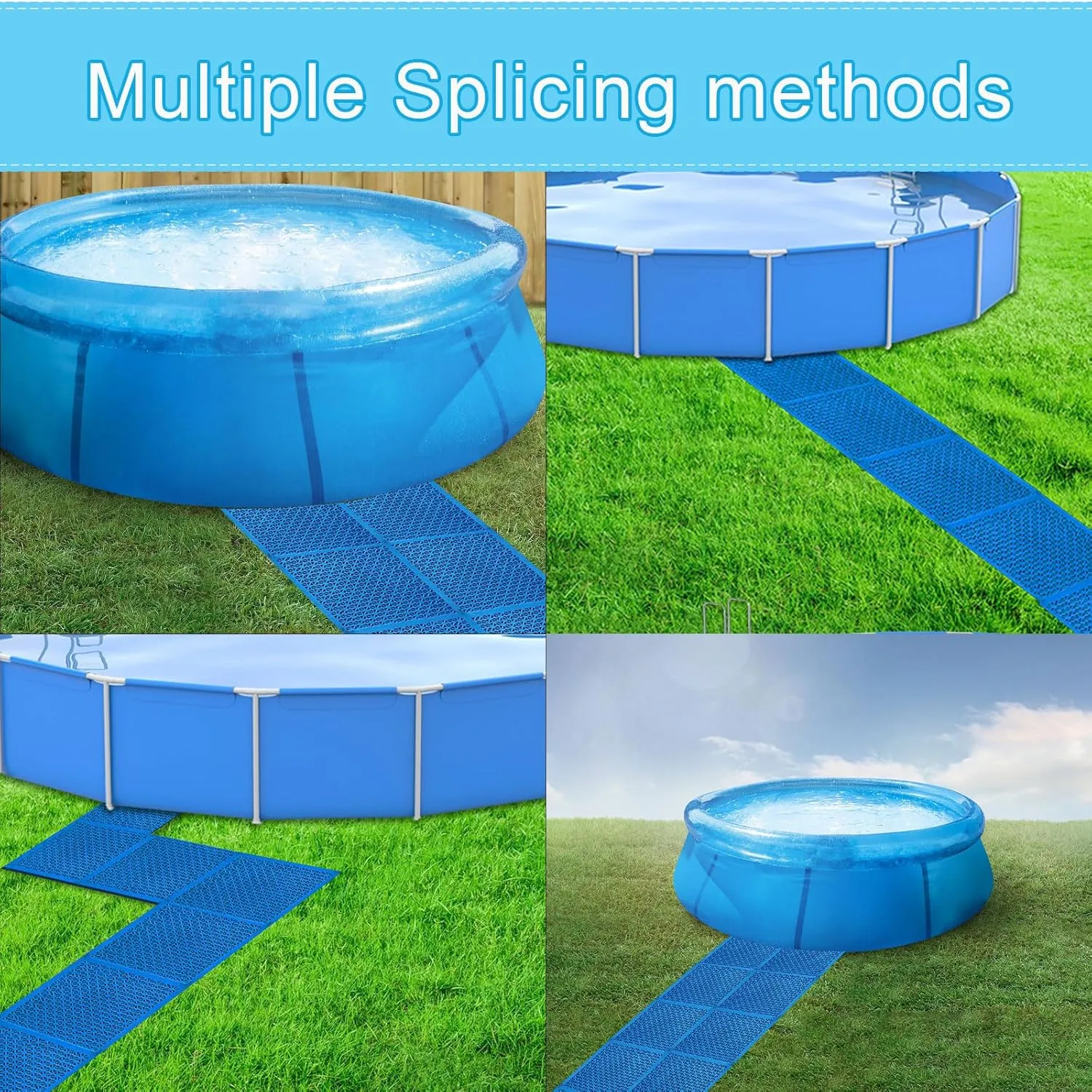 CIEOVO 20 Piece Pool Floor Protector Mat, 10” x 10” Non-Slip Waterproof Cushion Floor Tile Drain Mat Above Ground Pools Pathways Walkways Balcony for Protecting Pools Spas Lawns from Wear