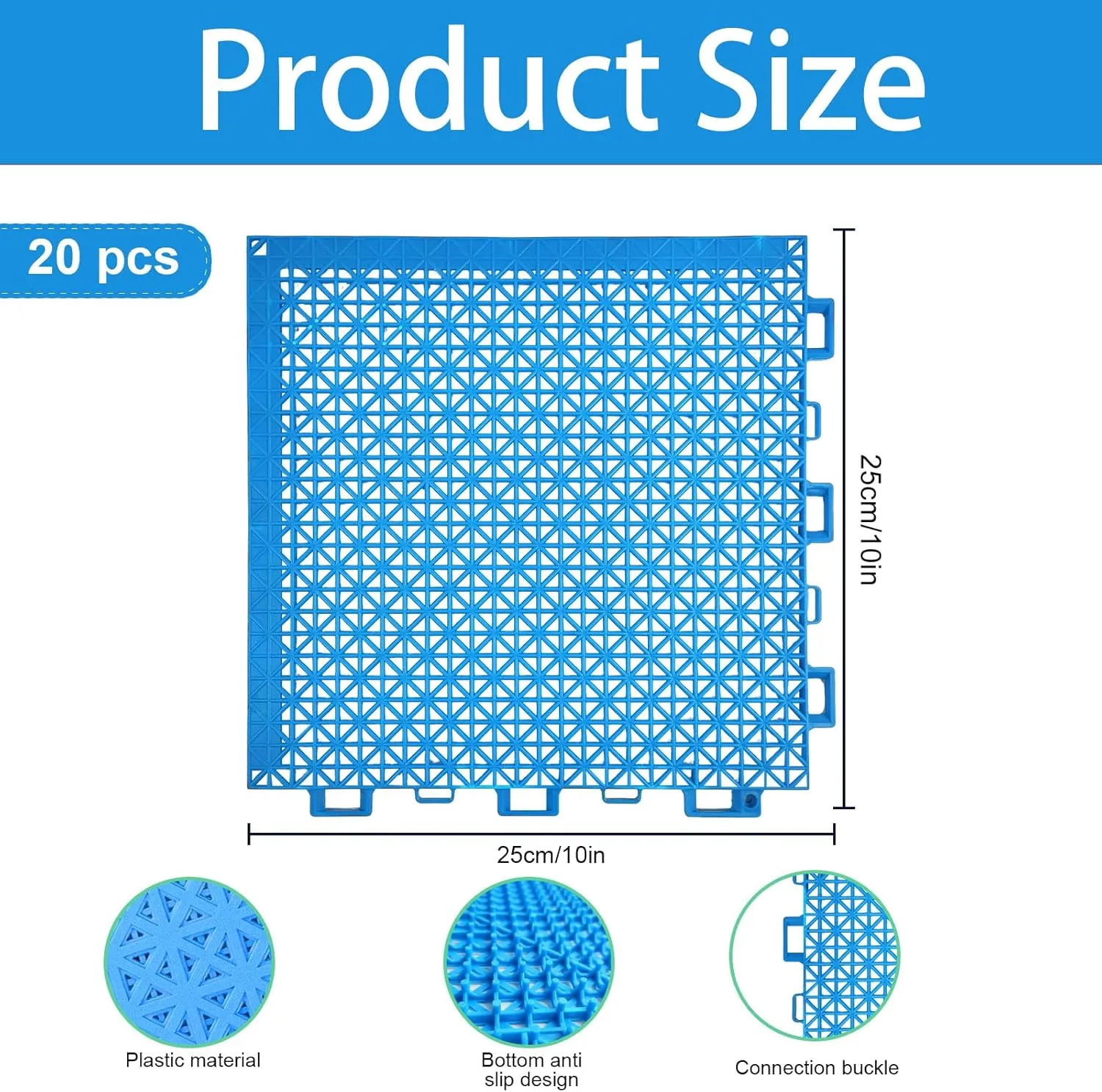 CIEOVO 20 Piece Pool Floor Protector Mat, 10” x 10” Non-Slip Waterproof Cushion Floor Tile Drain Mat Above Ground Pools Pathways Walkways Balcony for Protecting Pools Spas Lawns from Wear