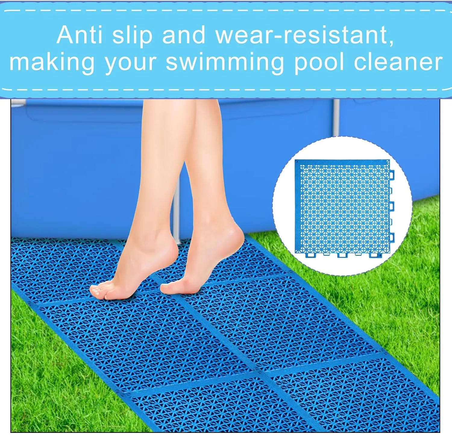 CIEOVO 20 Piece Pool Floor Protector Mat, 10” x 10” Non-Slip Waterproof Cushion Floor Tile Drain Mat Above Ground Pools Pathways Walkways Balcony for Protecting Pools Spas Lawns from Wear