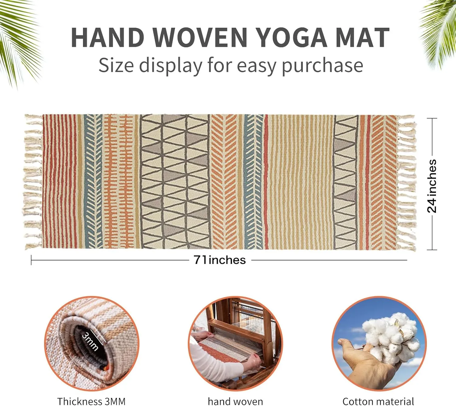 Cifupy Handmade Organic Yoga Mat made with Organic Cotton Yoga Mat - Non Slip Hand-Woven Foldable Yoga Rug Provides Excellent Comfort, Traction & Support for Indoor & Outdoor Use - 24 x 72 Inches