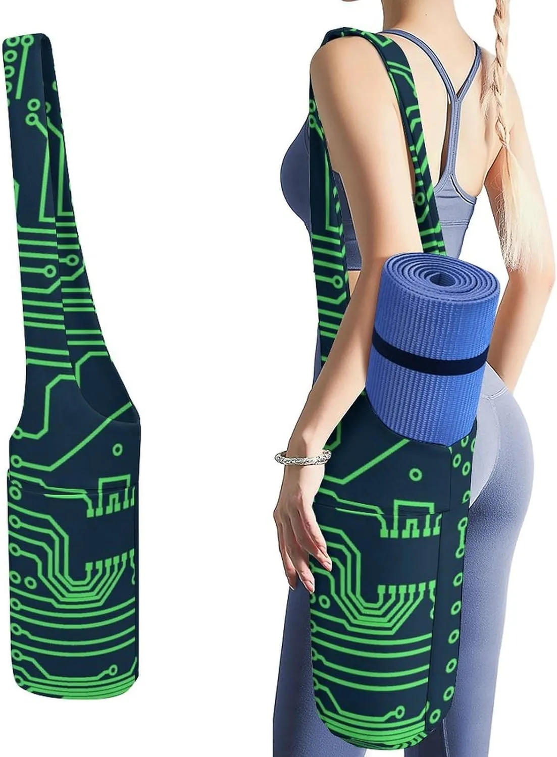 Circuit Board Pattern Lightweight Yoga Mat Bag with Pockets Portable Canvas Carrying Shoulder Bags for Women Men