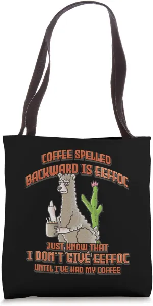Coffee Spelled Backwards Is Eeffoc Funny Llama Alpaca Tote Bag