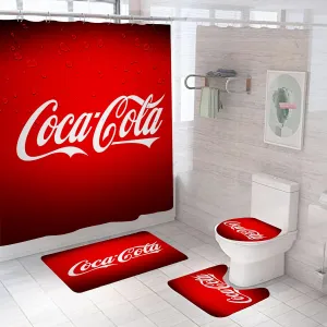 Cola Bathroom 4 Pieces Set Shower Curtain, Toilet Lid Cover and Bath Mat, Non-Slip Rugs, Durable and Waterproof, for Bathroom Decor Set, 72" x 72"