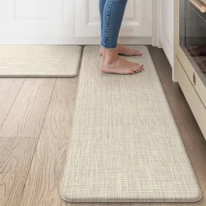 Collive Anti-Fatigue Cushioned Kitchen Mat Set 2 Piece Non-Skid Waterproof Kitchen Rugs and Mats Heavy Duty Standing Floor Mats for Kitchen, Office, Sink,17.3"×30" 17.3"×47",Beige