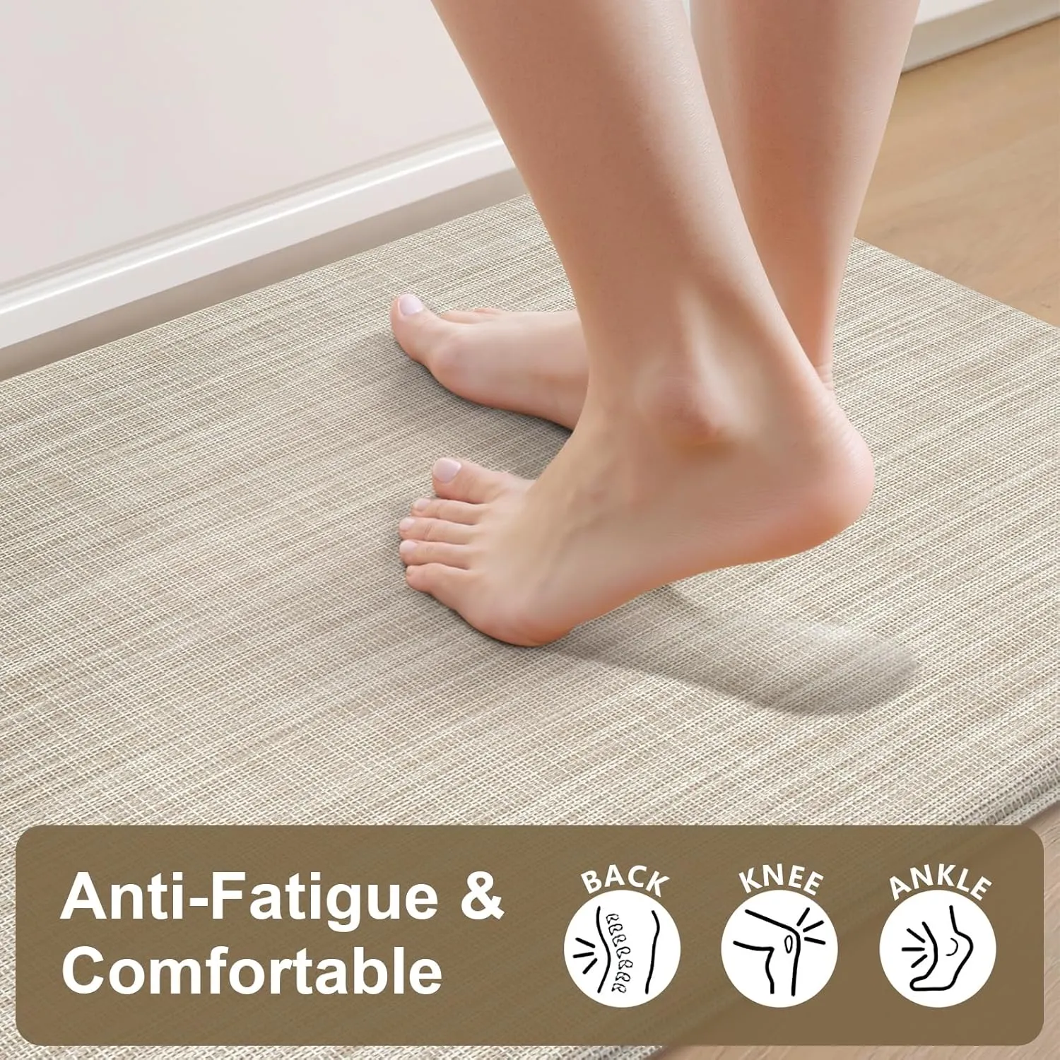 Collive Anti-Fatigue Cushioned Kitchen Mat Set 2 Piece Non-Skid Waterproof Kitchen Rugs and Mats Heavy Duty Standing Floor Mats for Kitchen, Office, Sink,17.3"×30" 17.3"×47",Beige