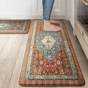 Collive Boho Kitchen Mat 2PCS Cushioned Kitchen Mats for Floor, Anti-Fatigue Mat Waterproof Kitchen Rug Set of 2 Non-Skid Comfort Standing Mat for Kitchen, Office, Sink, Laundry, 17"x30" 17"x47"