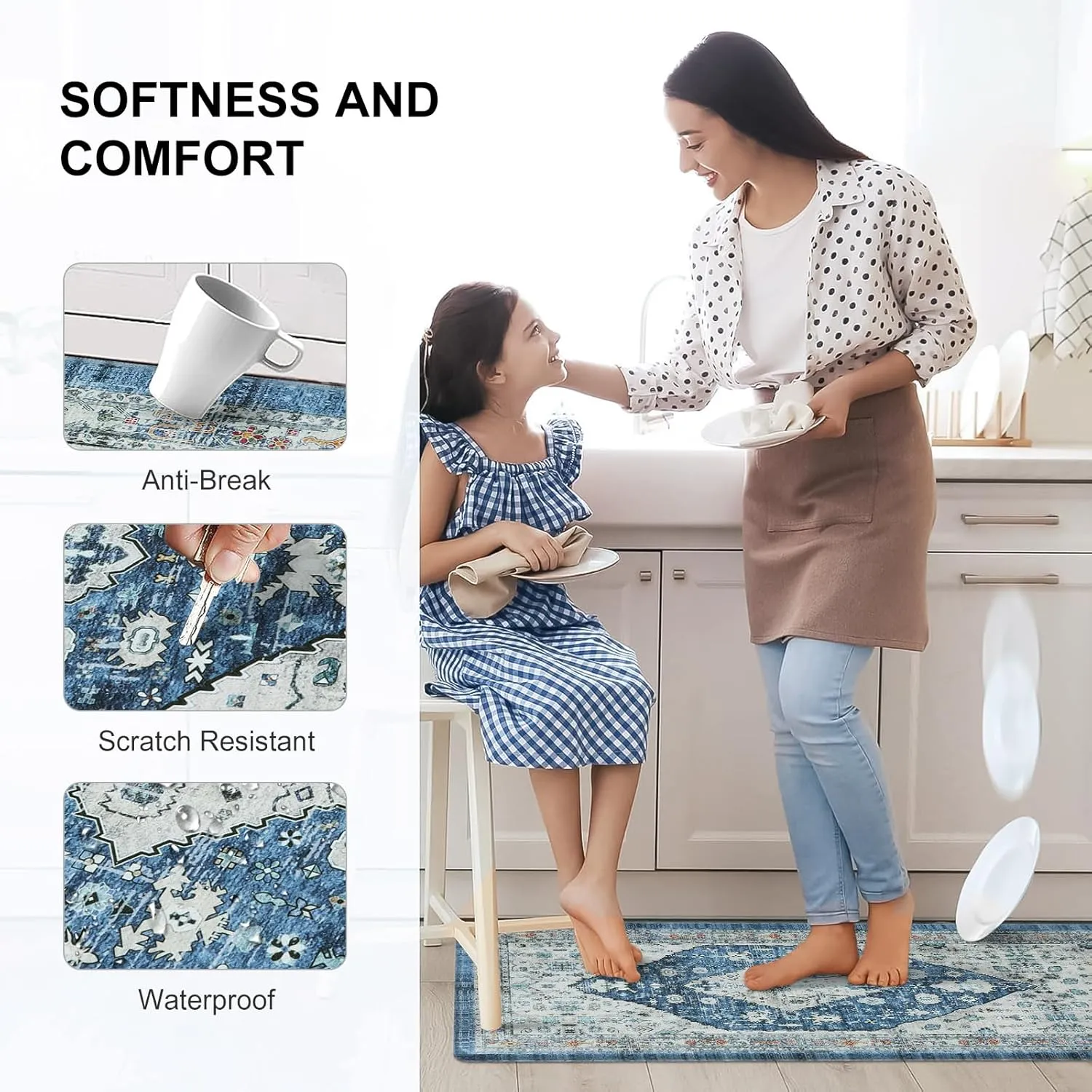 Collive Boho Kitchen Rugs Set of 2 Non Skid Kitchen Mats for Floor Cushioned Anti Fatigue Kitchen Floor Mats Waterproof Comfort Heavy Duty Foam Mats for Standing Desk Sink Laundry, 17"x30" 17"x47"