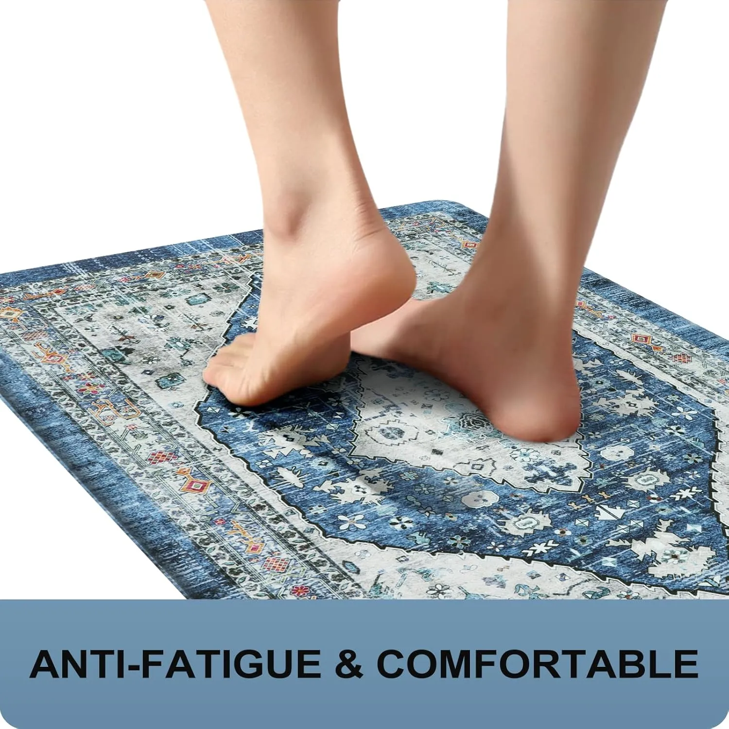 Collive Boho Kitchen Rugs Set of 2 Non Skid Kitchen Mats for Floor Cushioned Anti Fatigue Kitchen Floor Mats Waterproof Comfort Heavy Duty Foam Mats for Standing Desk Sink Laundry, 17"x30" 17"x47"