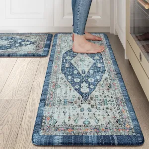 Collive Boho Kitchen Rugs Set of 2 Non Skid Kitchen Mats for Floor Cushioned Anti Fatigue Kitchen Floor Mats Waterproof Comfort Heavy Duty Foam Mats for Standing Desk Sink Laundry, 17"x30" 17"x47"