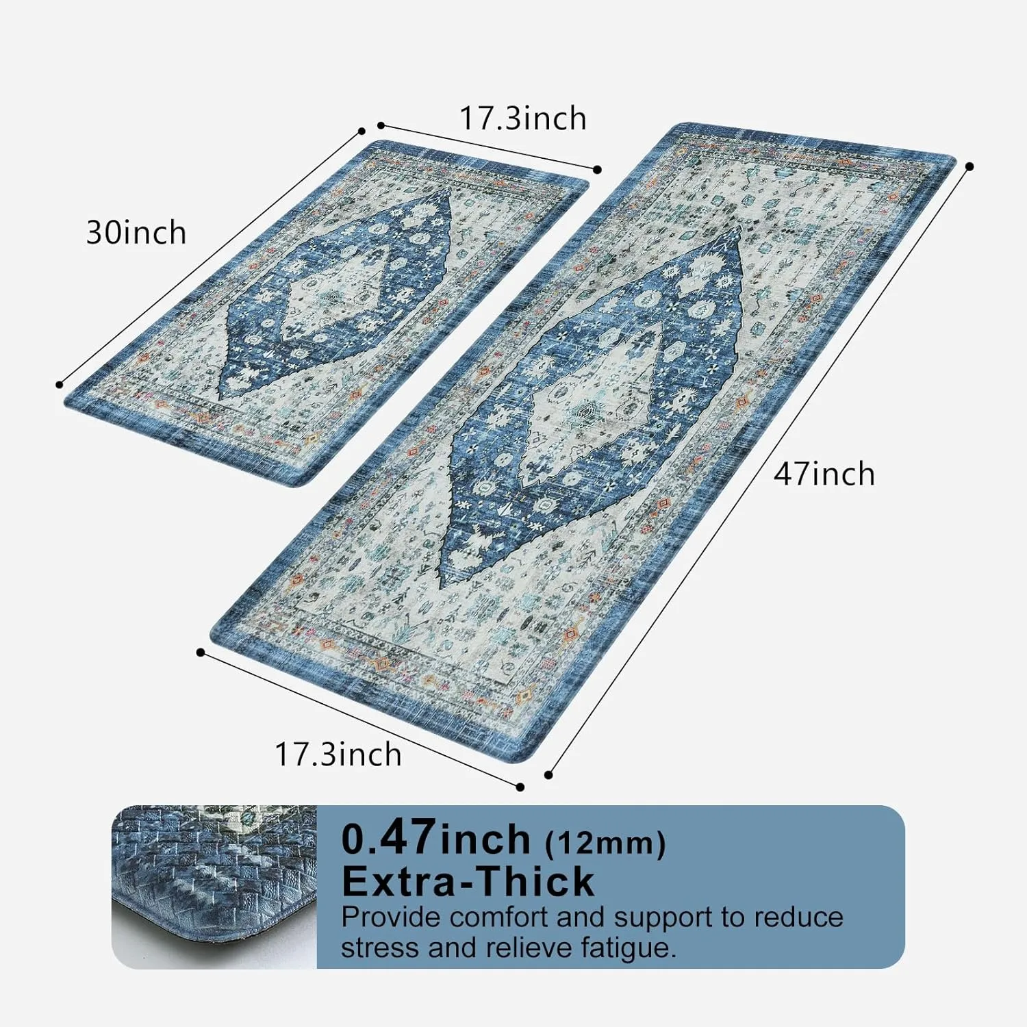 Collive Boho Kitchen Rugs Set of 2 Non Skid Kitchen Mats for Floor Cushioned Anti Fatigue Kitchen Floor Mats Waterproof Comfort Heavy Duty Foam Mats for Standing Desk Sink Laundry, 17"x30" 17"x47"
