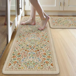 Collive Kitchen Mats Cushioned Anti Fatigue, Non Slip Waterproof Kitchen Floor Mat Beige Rug 2 Piece, Modern Comfort Desk Standing Rugs for Sink, Home Office, Laundry, Bedroom