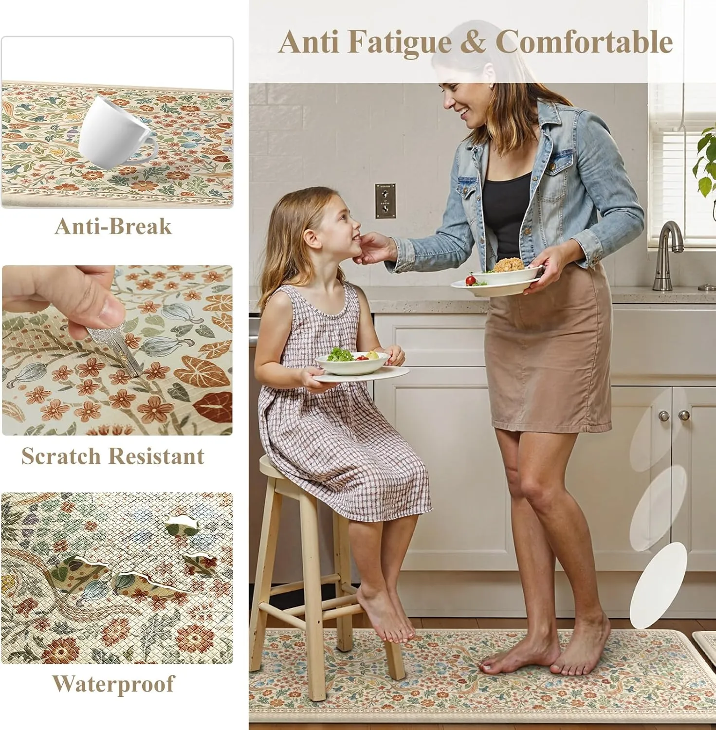 Collive Kitchen Mats Cushioned Anti Fatigue, Non Slip Waterproof Kitchen Floor Mat Beige Rug 2 Piece, Modern Comfort Desk Standing Rugs for Sink, Home Office, Laundry, Bedroom