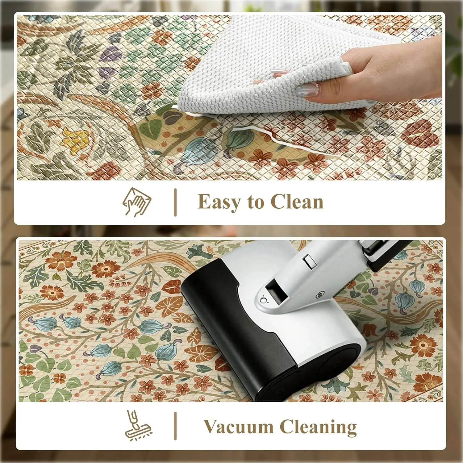 Collive Kitchen Mats Cushioned Anti Fatigue, Non Slip Waterproof Kitchen Floor Mat Beige Rug 2 Piece, Modern Comfort Desk Standing Rugs for Sink, Home Office, Laundry, Bedroom