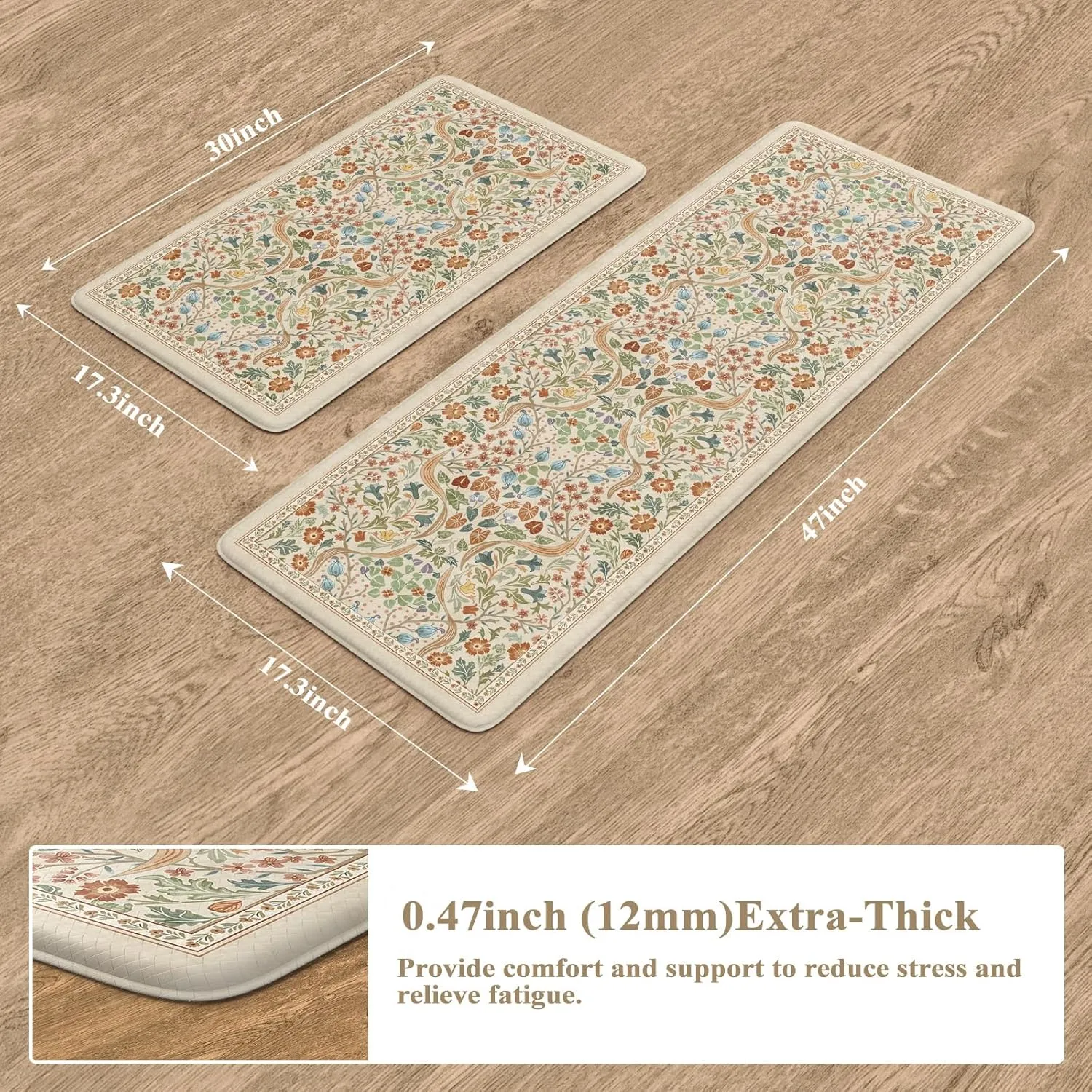 Collive Kitchen Mats Cushioned Anti Fatigue, Non Slip Waterproof Kitchen Floor Mat Beige Rug 2 Piece, Modern Comfort Desk Standing Rugs for Sink, Home Office, Laundry, Bedroom