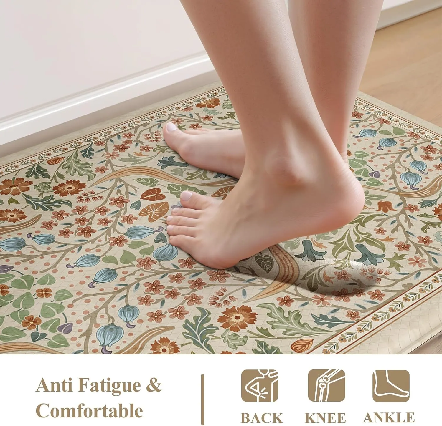 Collive Kitchen Mats Cushioned Anti Fatigue, Non Slip Waterproof Kitchen Floor Mat Beige Rug 2 Piece, Modern Comfort Desk Standing Rugs for Sink, Home Office, Laundry, Bedroom