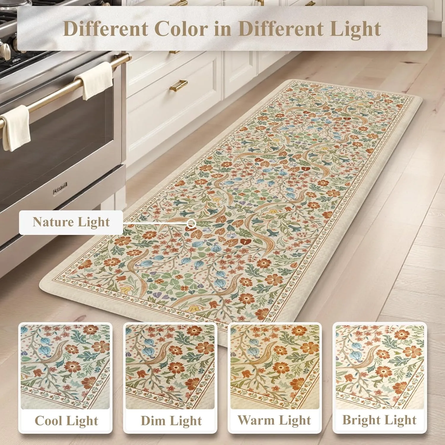 Collive Kitchen Mats Cushioned Anti Fatigue, Non Slip Waterproof Kitchen Floor Mat Beige Rug 2 Piece, Modern Comfort Desk Standing Rugs for Sink, Home Office, Laundry, Bedroom