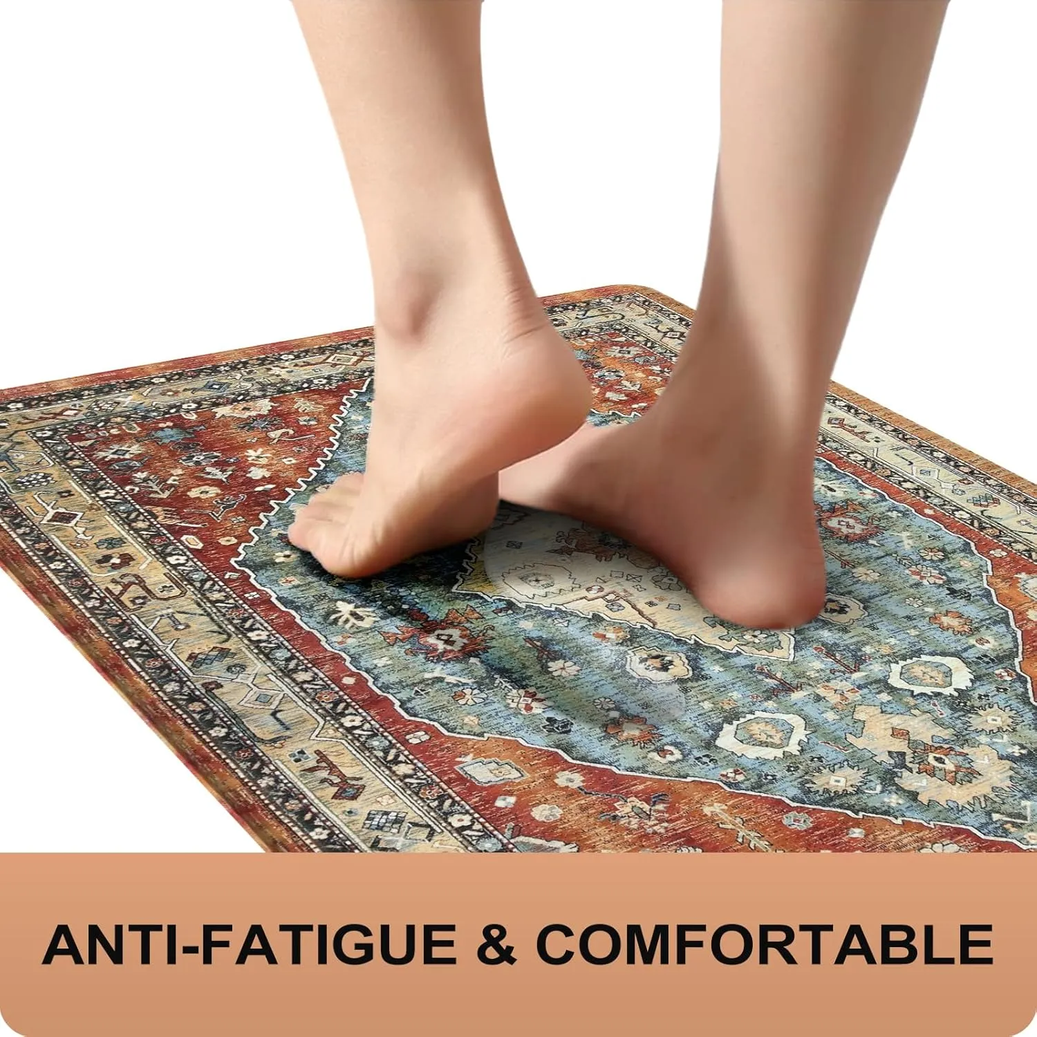 Collive Kitchen Rugs Anti Fatigue Kitchen Runner Mats Cushioned, Comfort Fatigue Mats for Standing, 17”x59” Red Non-Skid Washable Kitchen Floor Mats for Office, Sink, Laundry