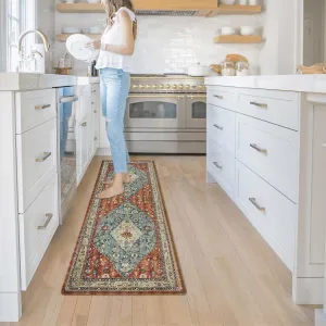 Collive Kitchen Rugs Anti Fatigue Kitchen Runner Mats Cushioned, Comfort Fatigue Mats for Standing, 17”x59” Red Non-Skid Washable Kitchen Floor Mats for Office, Sink, Laundry