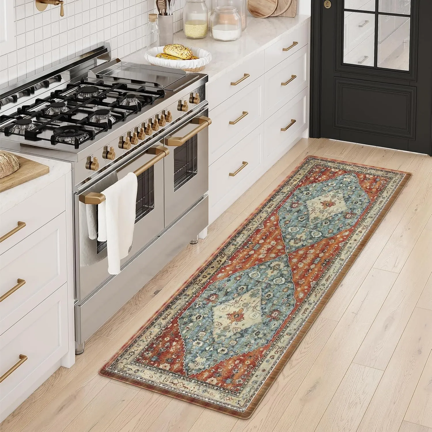 Collive Kitchen Rugs Anti Fatigue Kitchen Runner Mats Cushioned, Comfort Fatigue Mats for Standing, 17”x59” Red Non-Skid Washable Kitchen Floor Mats for Office, Sink, Laundry