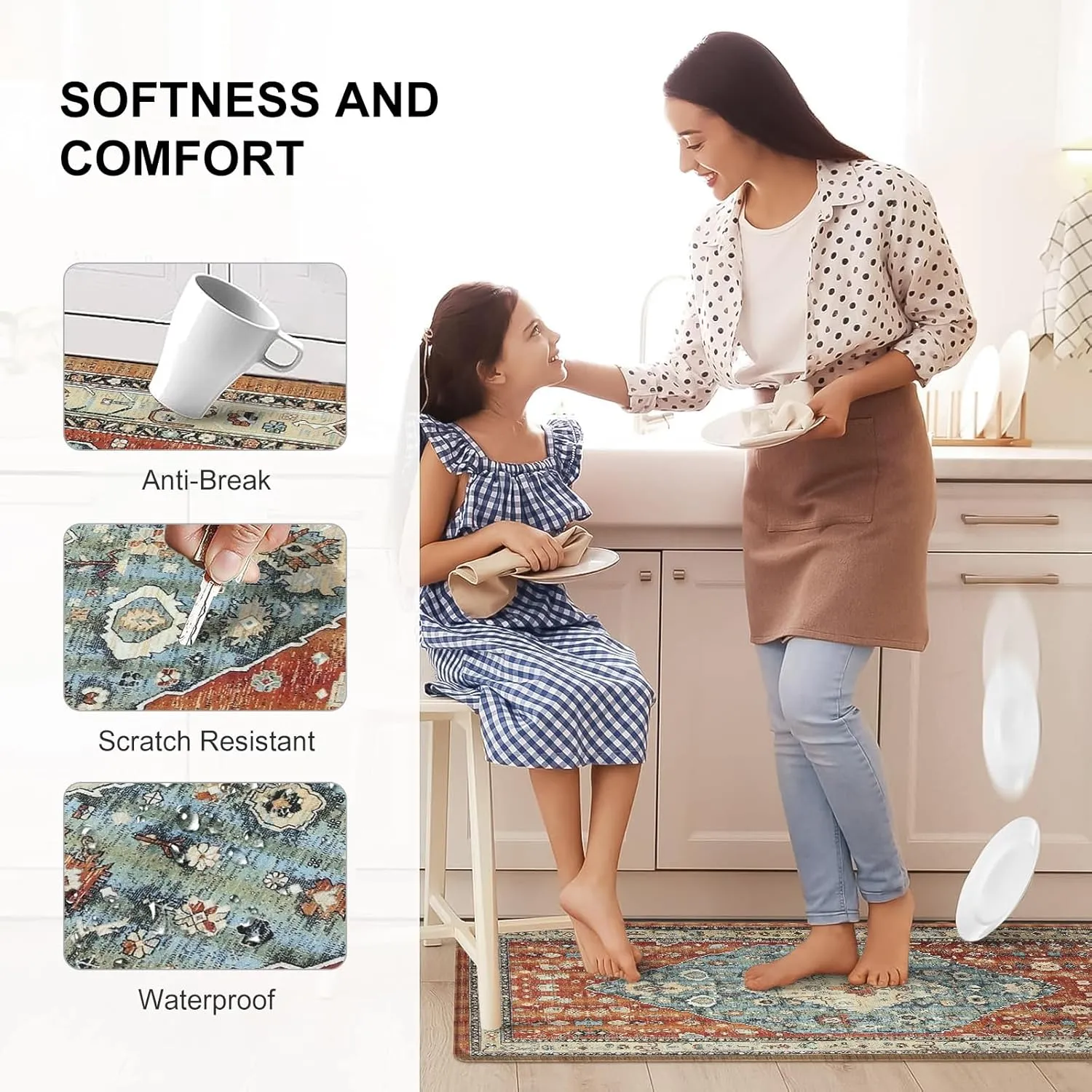 Collive Kitchen Rugs Anti Fatigue Kitchen Runner Mats Cushioned, Comfort Fatigue Mats for Standing, 17”x59” Red Non-Skid Washable Kitchen Floor Mats for Office, Sink, Laundry