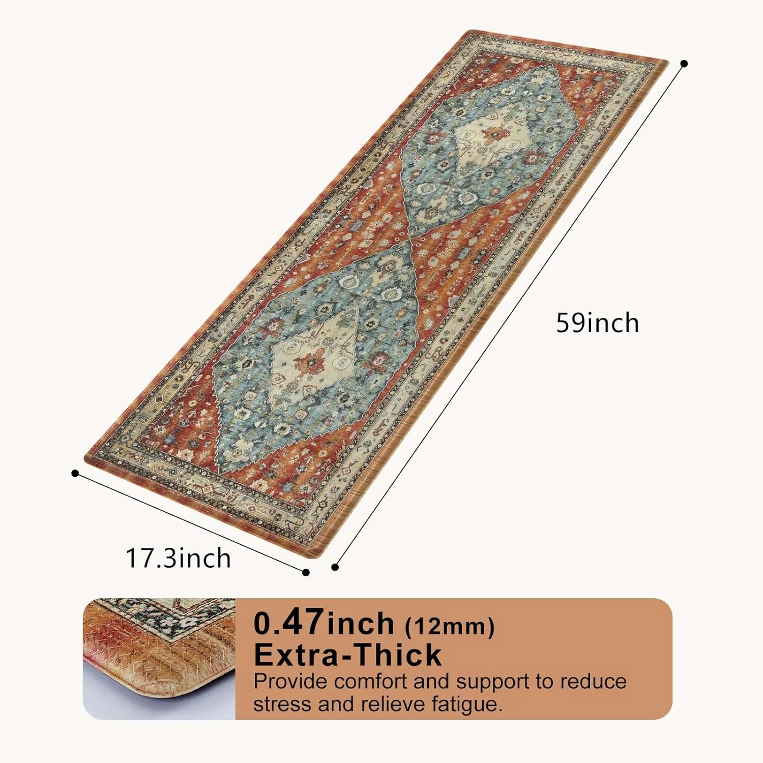 Collive Kitchen Rugs Anti Fatigue Kitchen Runner Mats Cushioned, Comfort Fatigue Mats for Standing, 17”x59” Red Non-Skid Washable Kitchen Floor Mats for Office, Sink, Laundry