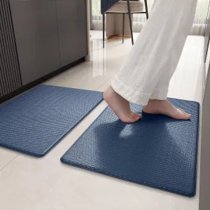 Color&Geometry 2 Piece Kitchen Rug Set - Cushioned Anti Fatigue Kitchen Mat, Non Skid Waterproof Comfort Standing Rug, 17"x29" 17"x29", Blue