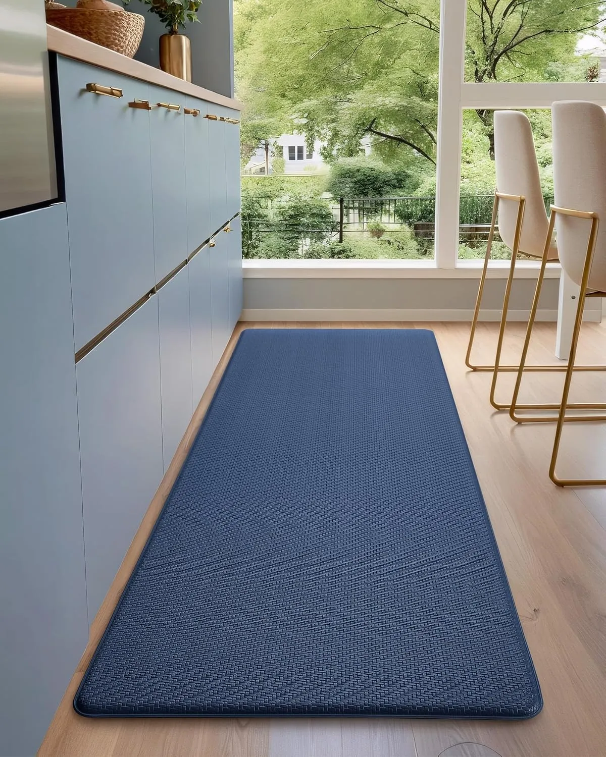 Color&Geometry 2 Piece Kitchen Rug Set - Cushioned Anti Fatigue Kitchen Mat, Non Skid Waterproof Comfort Standing Rug, 17"x29" 17"x29", Blue